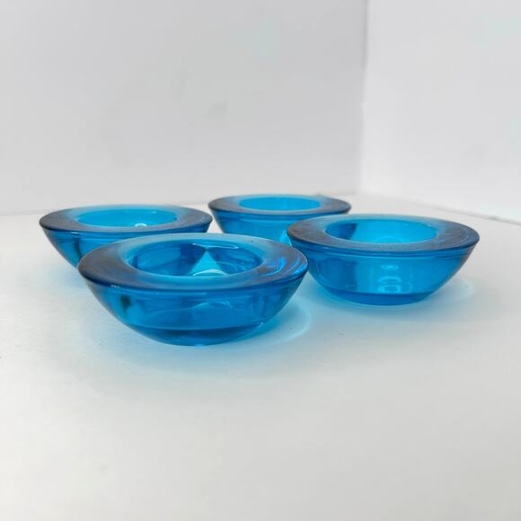 17 Crate & Barrel Dark Aqua Blue Clear Glass Tea Light Holders 3\